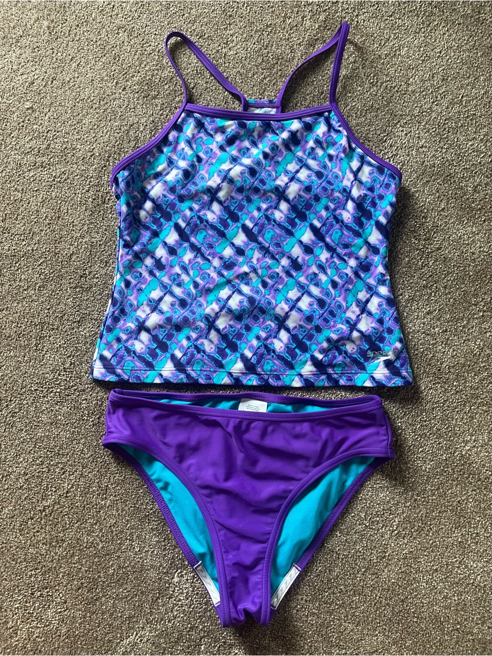 Speedo Purple & Teal Two-Piece Tankini Swim Set